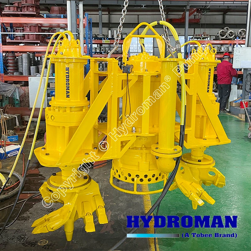 Submersible dredge pump with 2 cutterheads for sand mining