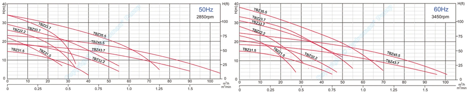 Hydroman TBZ21.5 Submersible Drainage Sump Pump Curve