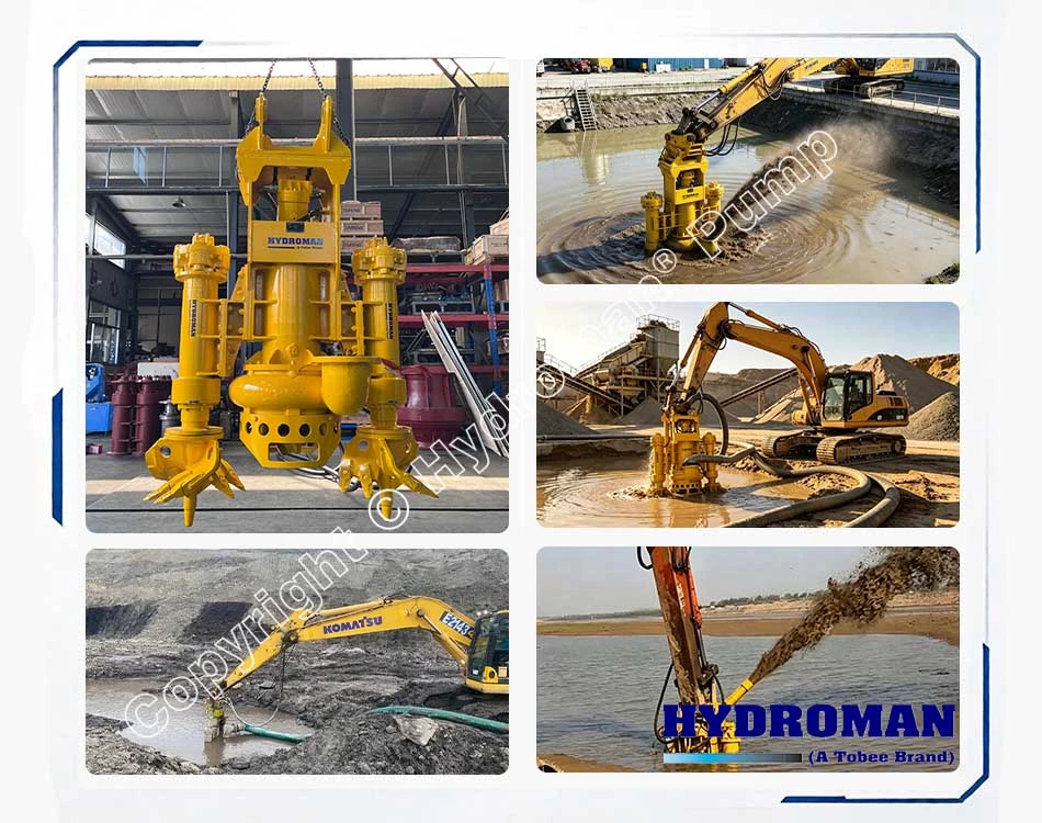 Submersible dredging pump on Komatsu PC200 excavator